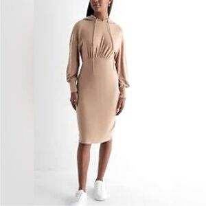 Express Tan Long Sleeve Hoodie Dress